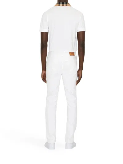 Burberry Check-collar White Polo Shirt With Three-button Placket