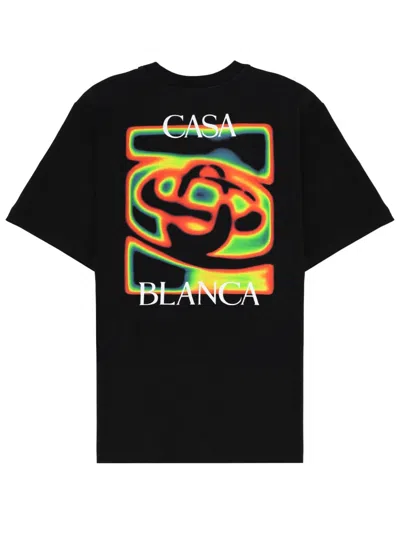 Casablanca Black Crewneck T-shirt With Logo Detail On The Front And Maxi Logo On The Rear In Cotton Man