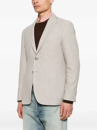 Manuel Ritz Buttoned Pocket Blazer In Neutral