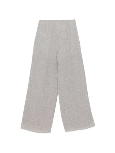 Emporio Armani Linen Wide Leg Textured Trousers In Gray