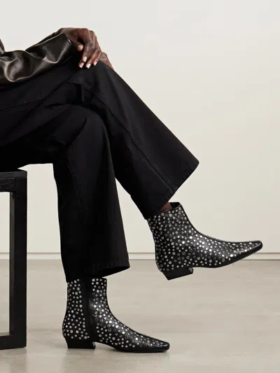 Staud Wally Studded Leather Ankle Boots In Black