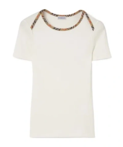 Burberry Stephanie Tartan-trimmed Stretch-cotton Jersey T-shirt In White
