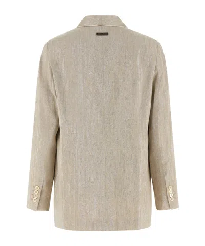 Peserico Blazer Metallic Thread Notched Lapel Buttons In Neutral