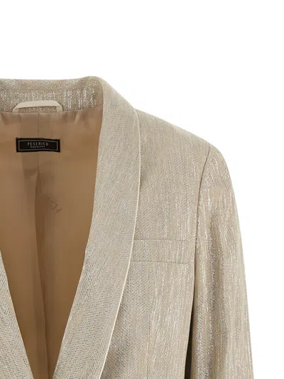 Peserico Blazer Metallic Thread Notched Lapel Buttons In Neutral