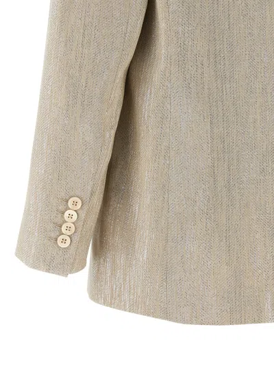 Peserico Blazer Metallic Thread Notched Lapel Buttons In Neutral