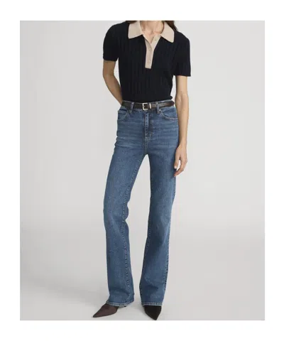 Frame Button Ribbed Polo Top In Black