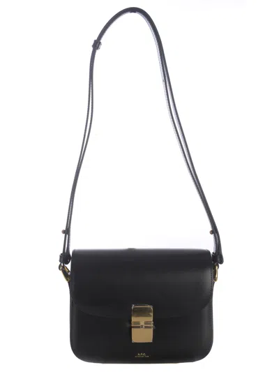 A.p.c. Compact Black Calf Leather Shoulder Bag With Adjustable Strap