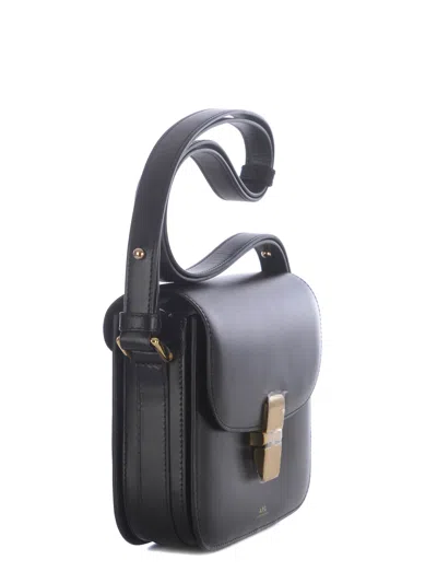 A.p.c. Compact Black Calf Leather Shoulder Bag With Adjustable Strap