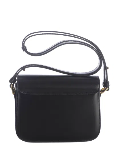 A.p.c. Compact Black Calf Leather Shoulder Bag With Adjustable Strap