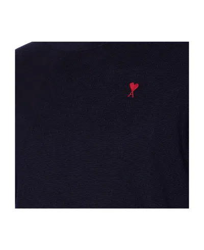 Ami Alexandre Mattiussi Ami Paris Men Blue Crewneck Sweater With Adc Embroidery On The Front In Wool Blend Man