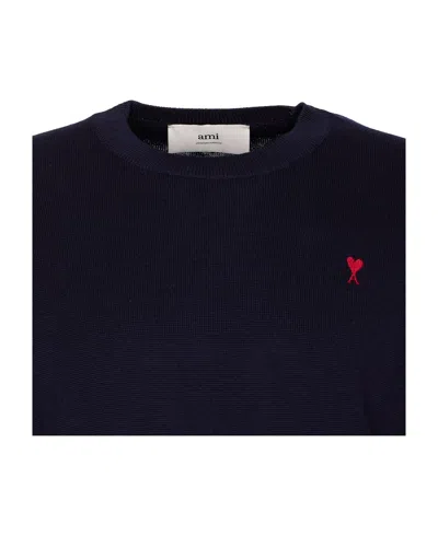 Ami Alexandre Mattiussi Ami Paris Men Blue Crewneck Sweater With Adc Embroidery On The Front In Wool Blend Man