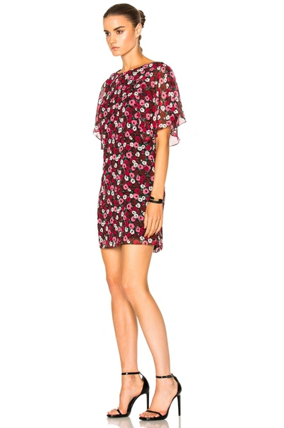 Shop Saint Laurent Georgette Dress In Red, Floral. In Black Fuchsia & Rouge