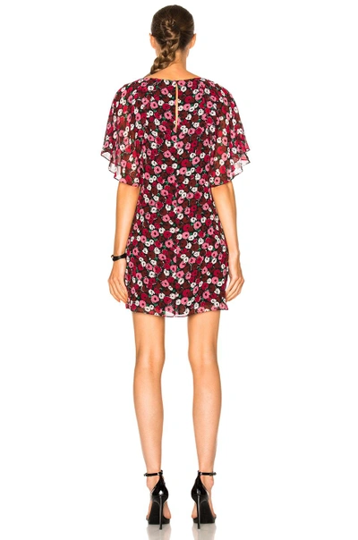 Shop Saint Laurent Georgette Dress In Red, Floral. In Black Fuchsia & Rouge