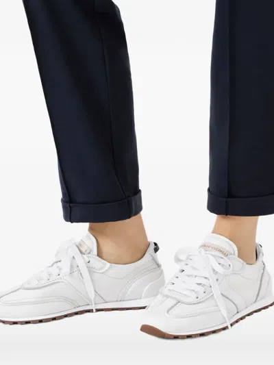 Brunello Cucinelli Grained Soft Leather Runners With Shiny Loops Shoes In White