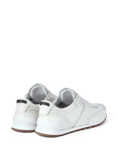 Brunello Cucinelli Grained Soft Leather Runners With Shiny Loops Shoes In White