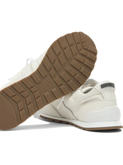 Brunello Cucinelli Grained Soft Leather Runners With Shiny Loops Shoes In White
