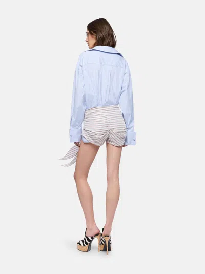 Attico Belted Striped Cotton-poplin Mini Dress In Blue