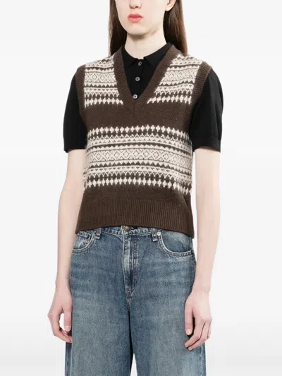 A.p.c. Brown Wool Sweater Vest In Brown