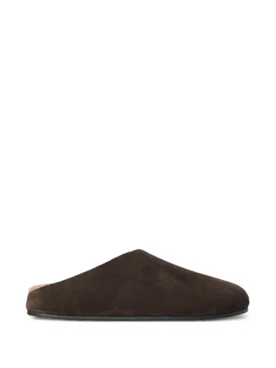 The Row Hudson Shearling-lined Suede Mules In Brown