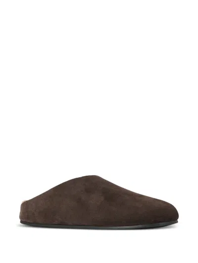 The Row Hudson Shearling-lined Suede Mules In Brown