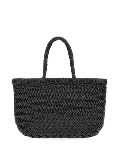 Dragon Diffusion Mini Flat Gora Woven Leather Top Handle Bag In Black