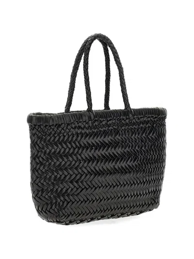 Dragon Diffusion Mini Flat Gora Woven Leather Top Handle Bag In Black