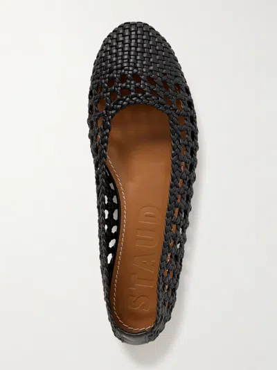 Staud Nell Woven Leather Ballet Flats In Black