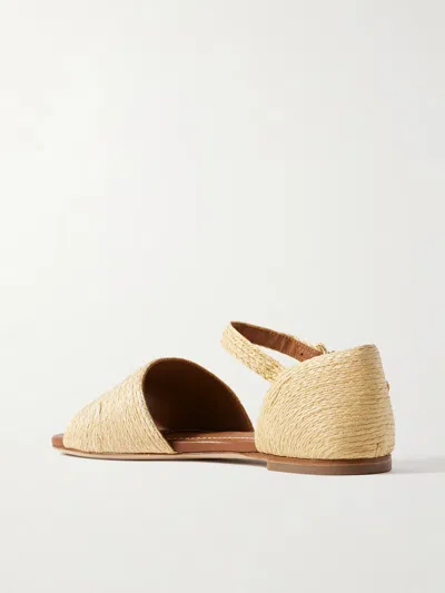 Staud Catherine Leather-trimmed Raffia Sandals In Brown