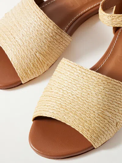 Staud Catherine Leather-trimmed Raffia Sandals In Brown