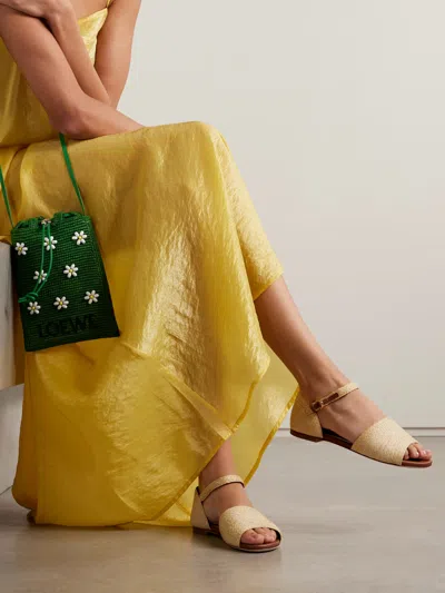 Staud Catherine Leather-trimmed Raffia Sandals In Brown