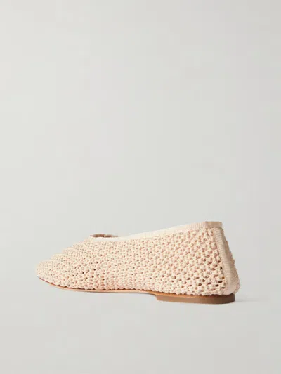 Staud Alba Grosgrain-trimmed Crocheted Ballet Flats In Pink