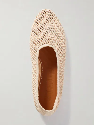 Staud Alba Grosgrain-trimmed Crocheted Ballet Flats In Pink