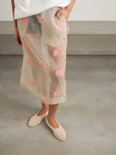 Staud Alba Grosgrain-trimmed Crocheted Ballet Flats In Pink