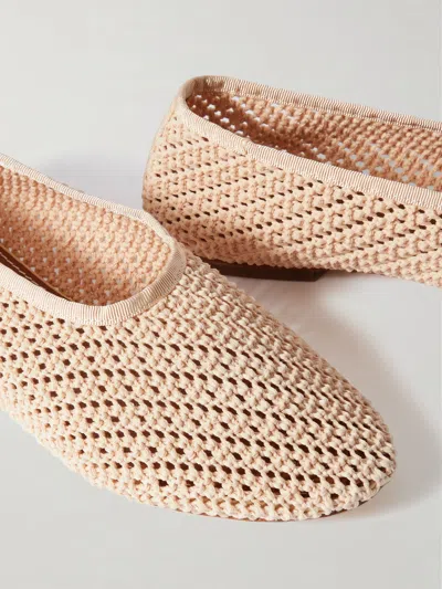 Staud Alba Grosgrain-trimmed Crocheted Ballet Flats In Pink