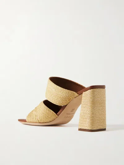Staud Skylar Leather-trimmed Raffia Sandals In Gold