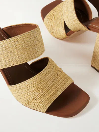 Staud Skylar Leather-trimmed Raffia Sandals In Gold