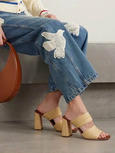 Staud Skylar Leather-trimmed Raffia Sandals In Gold