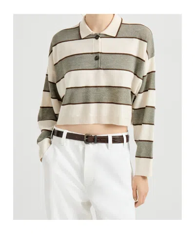 Brunello Cucinelli Striped-pattern Polo In Multi