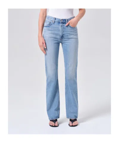 Agolde 90's Pinch Waist Long Frayed High-rise Straight-leg Jeans In Blue
