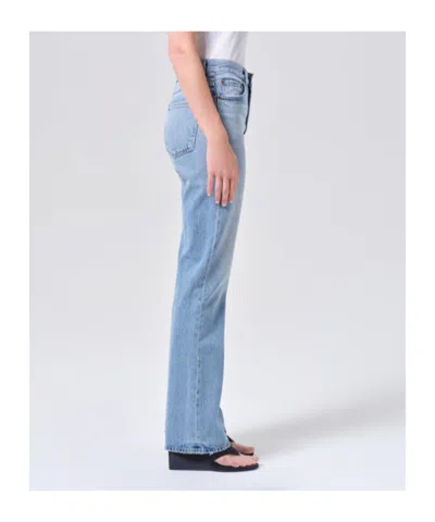 Agolde 90's Pinch Waist Long Frayed High-rise Straight-leg Jeans In Blue