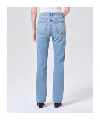 Agolde 90's Pinch Waist Long Frayed High-rise Straight-leg Jeans In Blue