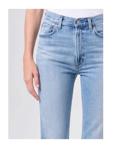 Agolde 90's Pinch Waist Long Frayed High-rise Straight-leg Jeans In Blue