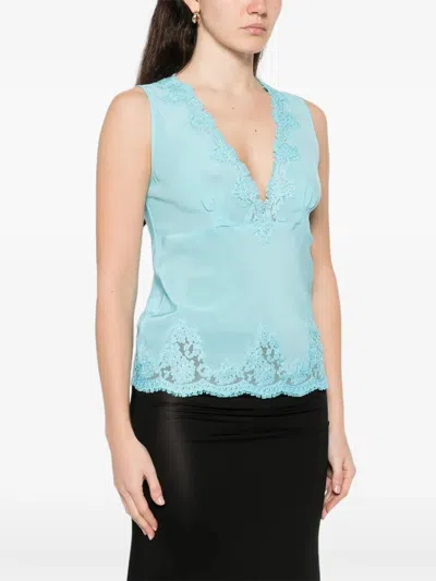 Ermanno Turquoise Silk Top In Multi