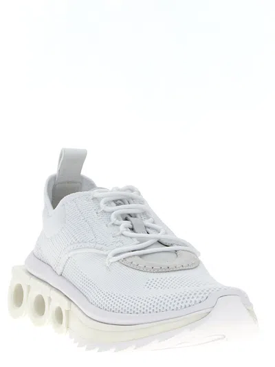 Ferragamo Gancini Sole Sneakers With Knitted Upper In White