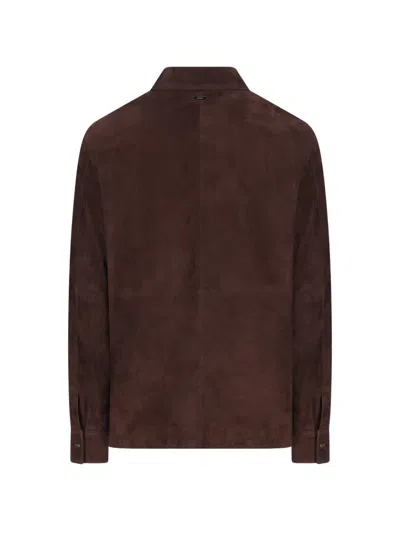 Herno Suede Zip Jacket In Brown