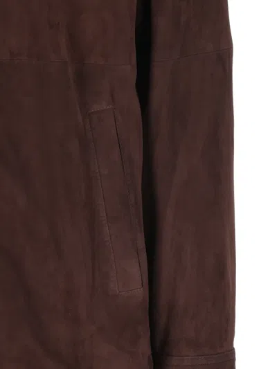 Herno Suede Zip Jacket In Brown