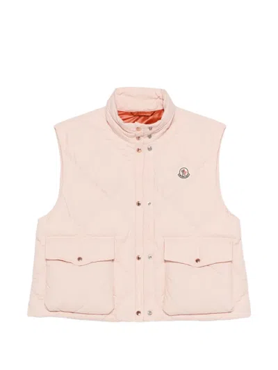 Moncler Biois High Collar Quilted Vest Pockets In Pink