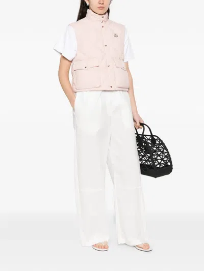 Moncler Biois High Collar Quilted Vest Pockets In Pink
