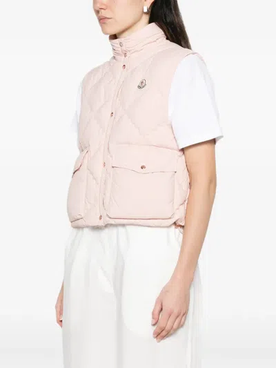Moncler Biois High Collar Quilted Vest Pockets In Pink
