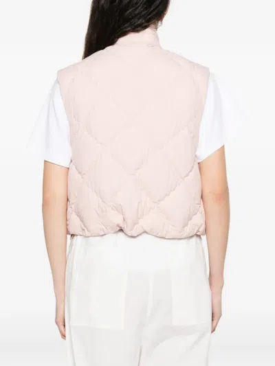 Moncler Biois High Collar Quilted Vest Pockets In Pink